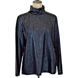 NWT Sassy Black Faux Distressed Shiny Leather Mock Turtleneck Top XL